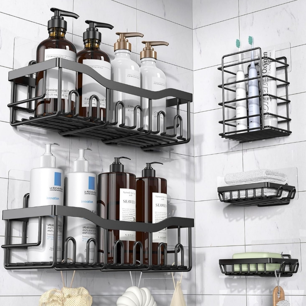 Black Metal Wall-Mounted Bathroom Shelf